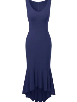 Hot Retro Stage 1930s V-Neck Sleeveless Ruffled Fishtail Dress
