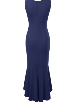 Hot Retro Stage 1930s V-Neck Sleeveless Ruffled Fishtail Dress