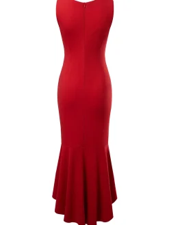 Hot Retro Stage 1930s V-Neck Sleeveless Ruffled Fishtail Dress