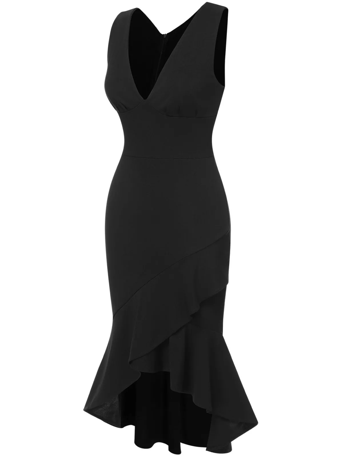 Sale Retro Stage 1930s V-Neck Solid Fishtail Bodycon Dress