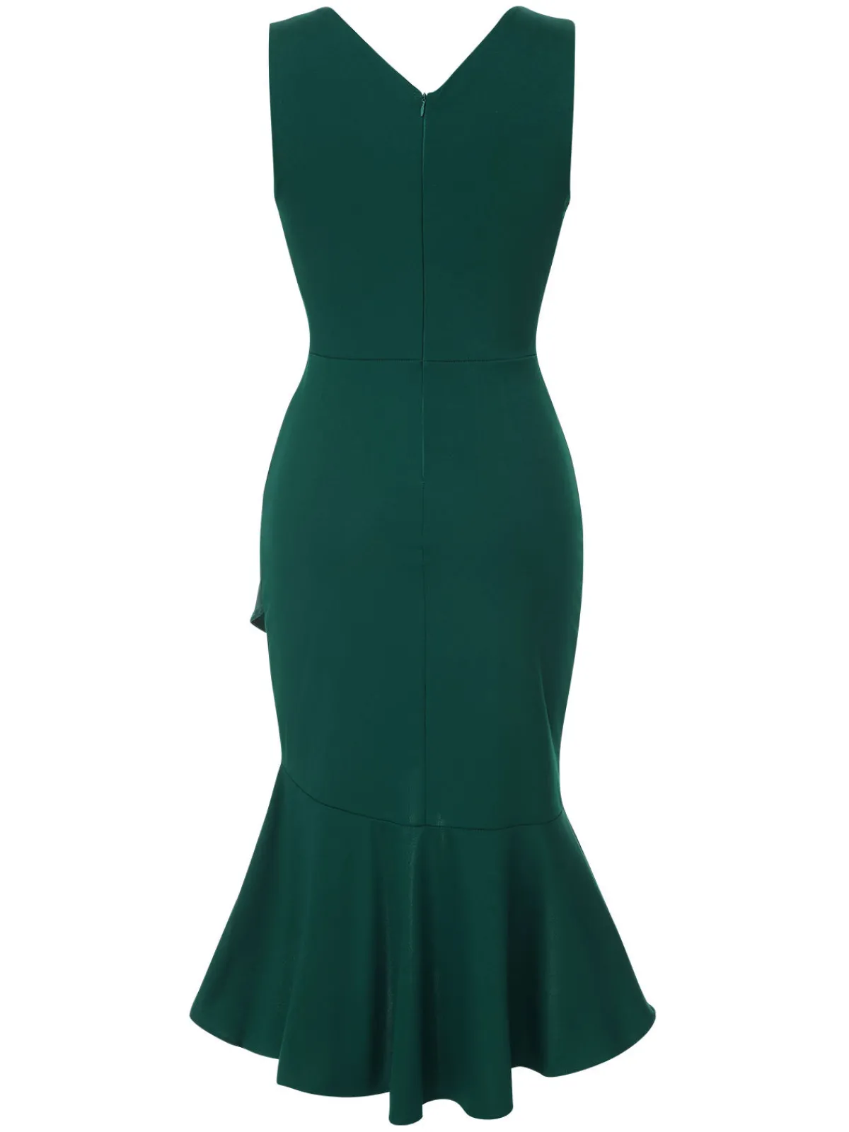Sale Retro Stage 1930s V-Neck Solid Fishtail Bodycon Dress