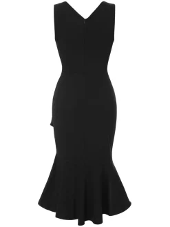 Sale Retro Stage 1930s V-Neck Solid Fishtail Bodycon Dress