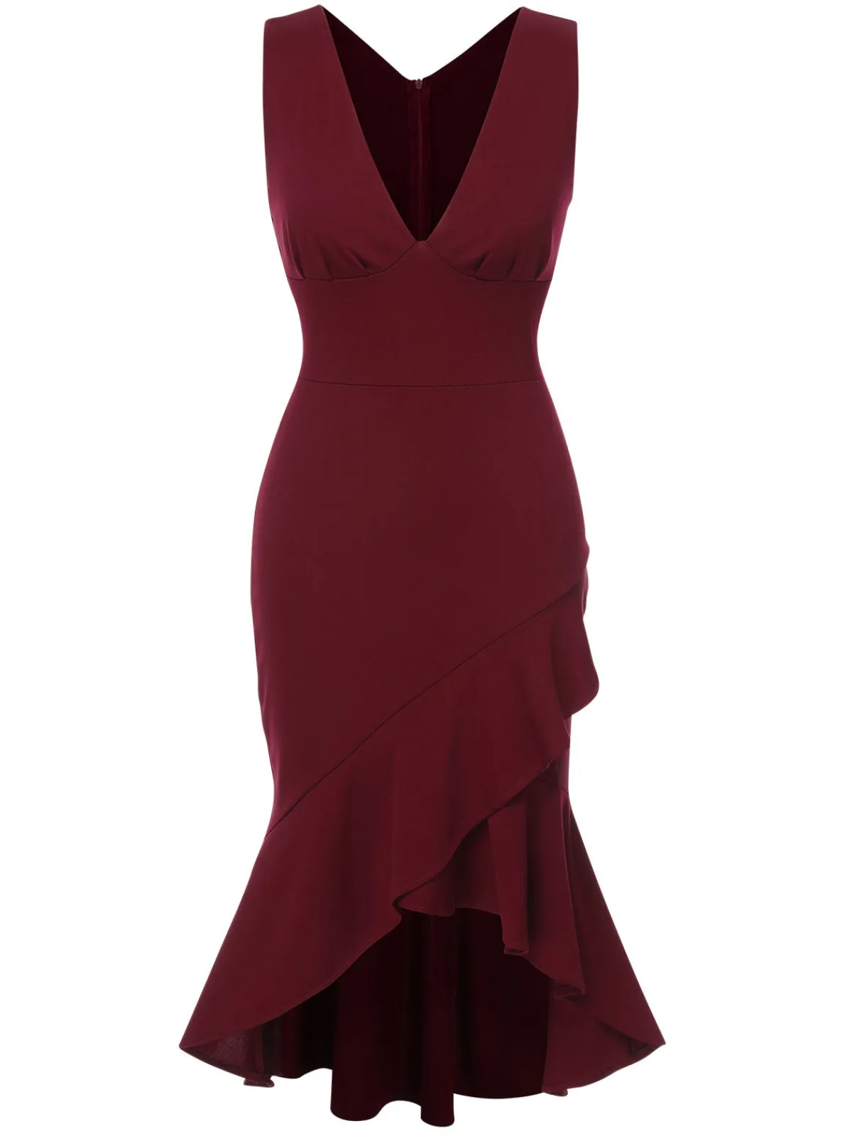 Sale Retro Stage 1930s V-Neck Solid Fishtail Bodycon Dress