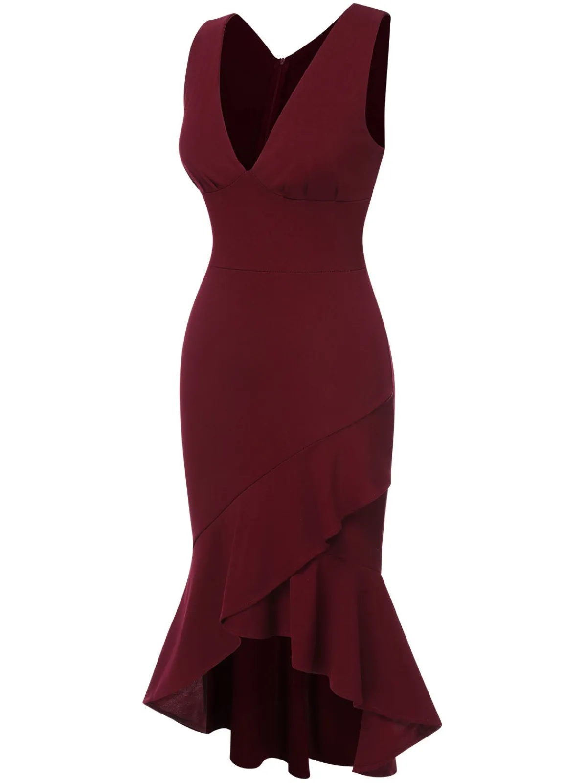 Sale Retro Stage 1930s V-Neck Solid Fishtail Bodycon Dress