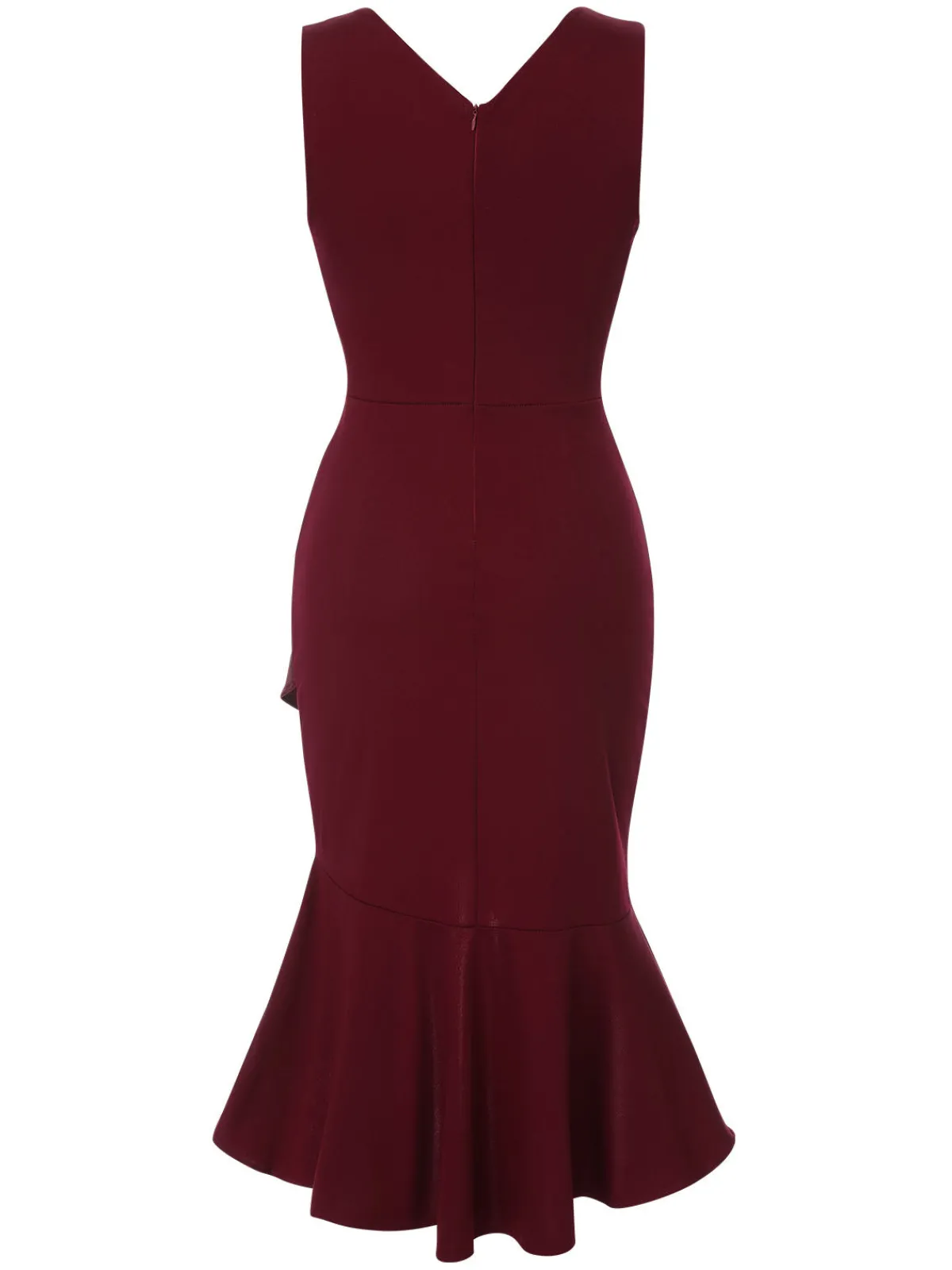 Sale Retro Stage 1930s V-Neck Solid Fishtail Bodycon Dress