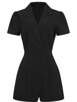 Sale Retro Stage 1950s V-Neck Solid Lapel Romper