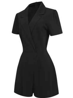 Outlet Retro Stage 1950s V-Neck Solid Lapel Romper