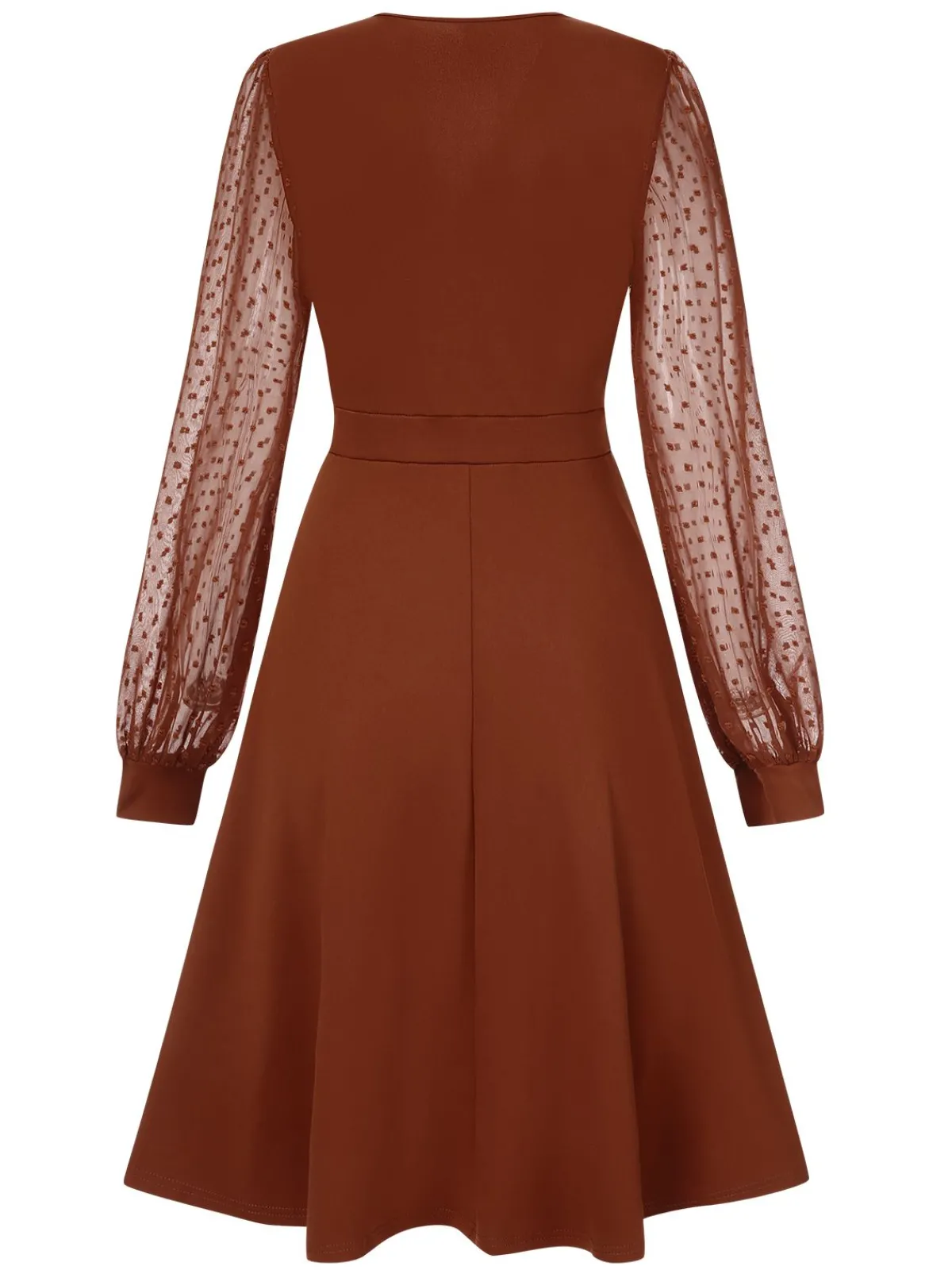 Fashion Retro Stage 1940s V-Neck Solid Polka Dots Patchwork Dress