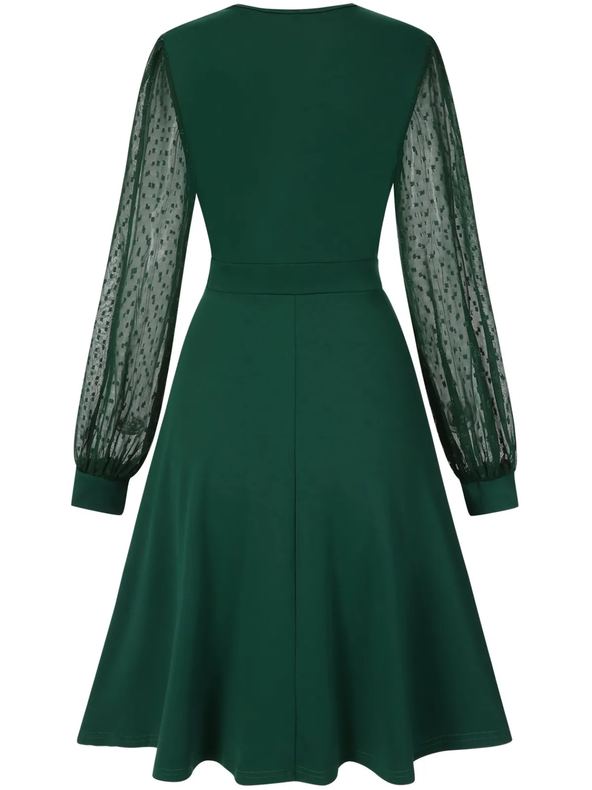Fashion Retro Stage 1940s V-Neck Solid Polka Dots Patchwork Dress