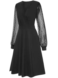 Fashion Retro Stage 1940s V-Neck Solid Polka Dots Patchwork Dress