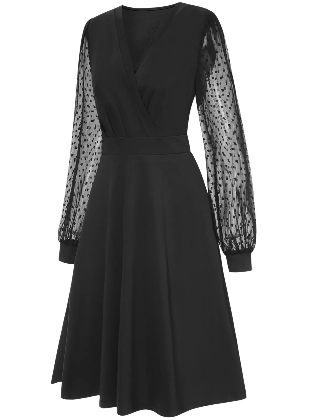 Fashion Retro Stage 1940s V-Neck Solid Polka Dots Patchwork Dress