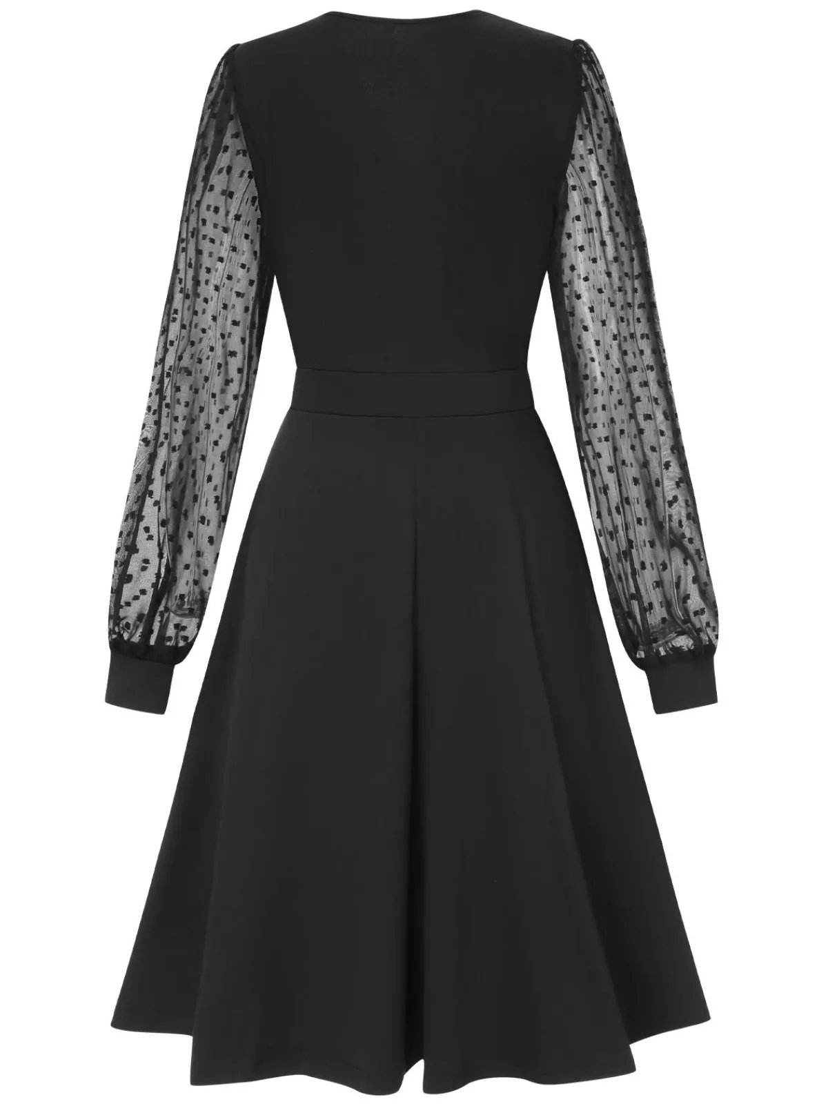 Fashion Retro Stage 1940s V-Neck Solid Polka Dots Patchwork Dress