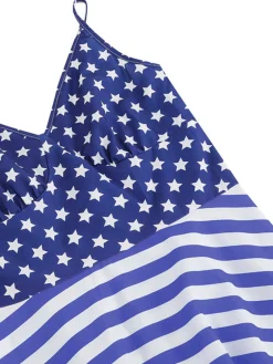 Online Retro Stage 1950s V-Neck Star Stripes Flag Belted Swing Dress