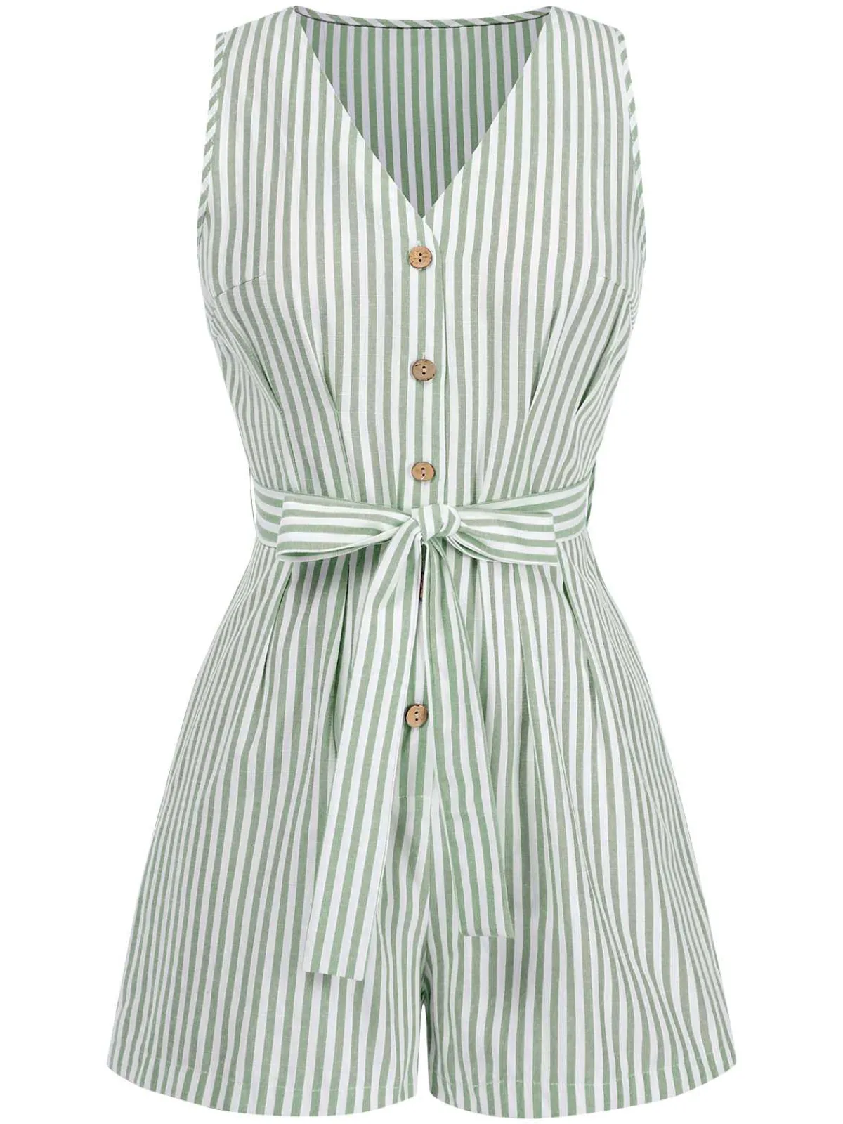 Sale Retro Stage 1950s V-Neck Stripes Sleeveless Belted Romper