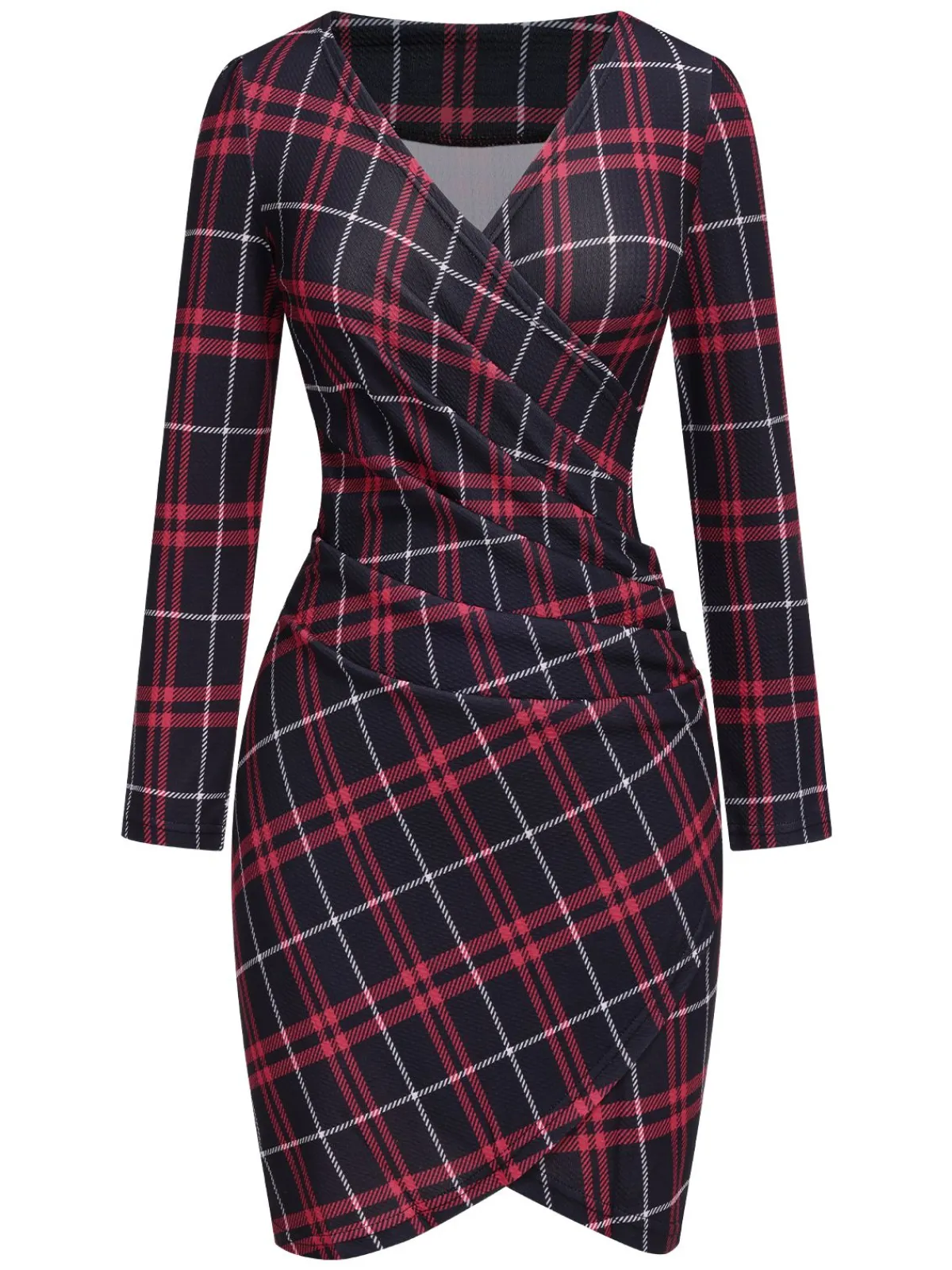 Outlet Retro Stage 1960s V-Neck Tartan Plaids Wrap Dress Red