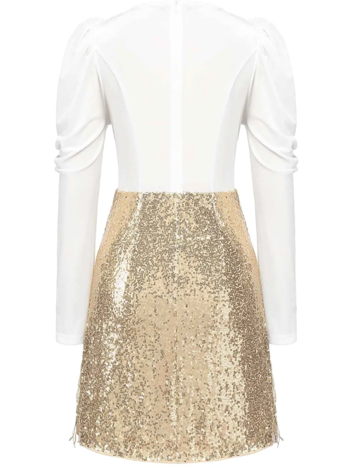 Sale Retro Stage 1960s V-Neck Tassel Sequined Wrap Dress White & Champagne