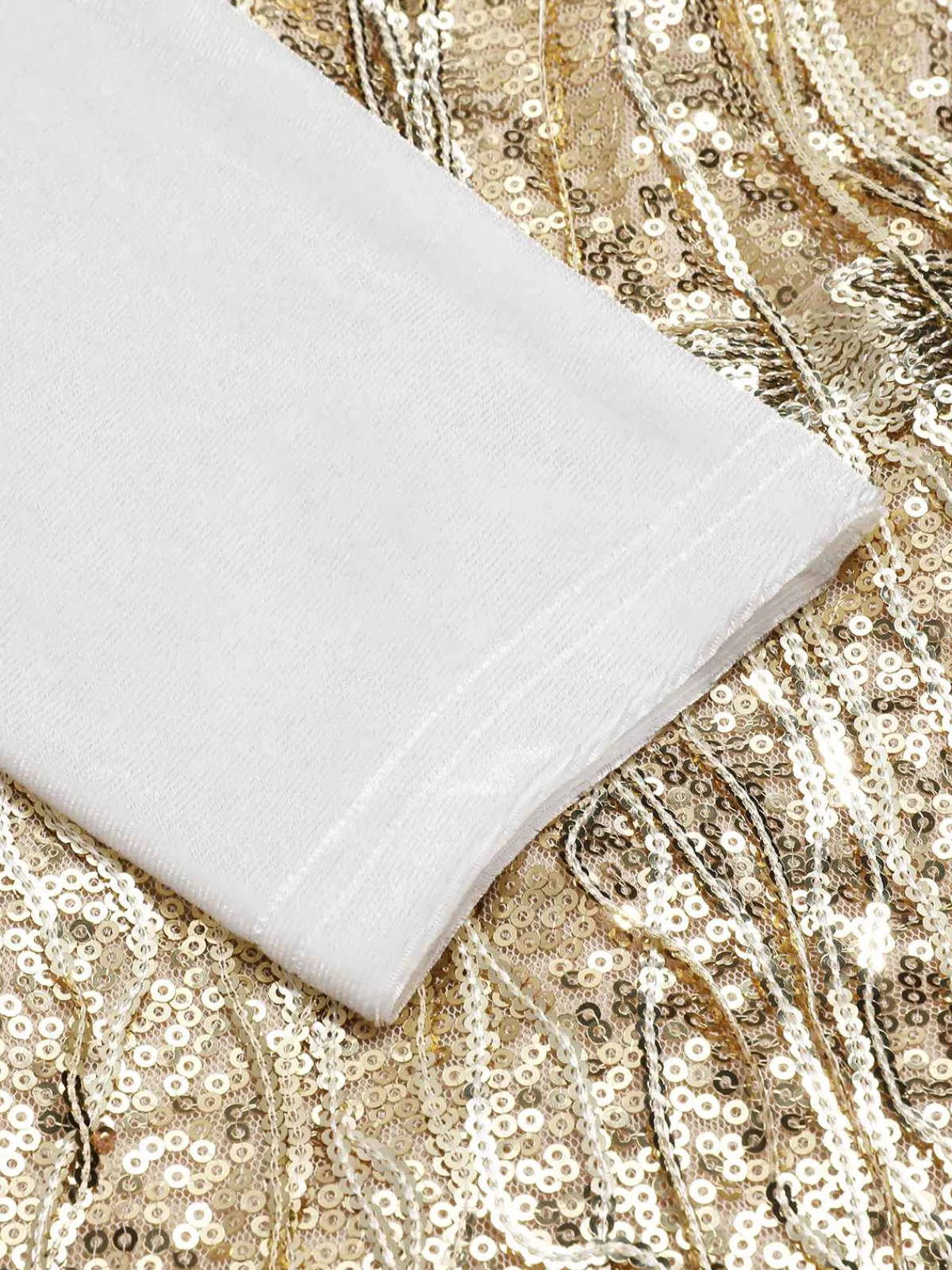 Sale Retro Stage 1960s V-Neck Tassel Sequined Wrap Dress White & Champagne