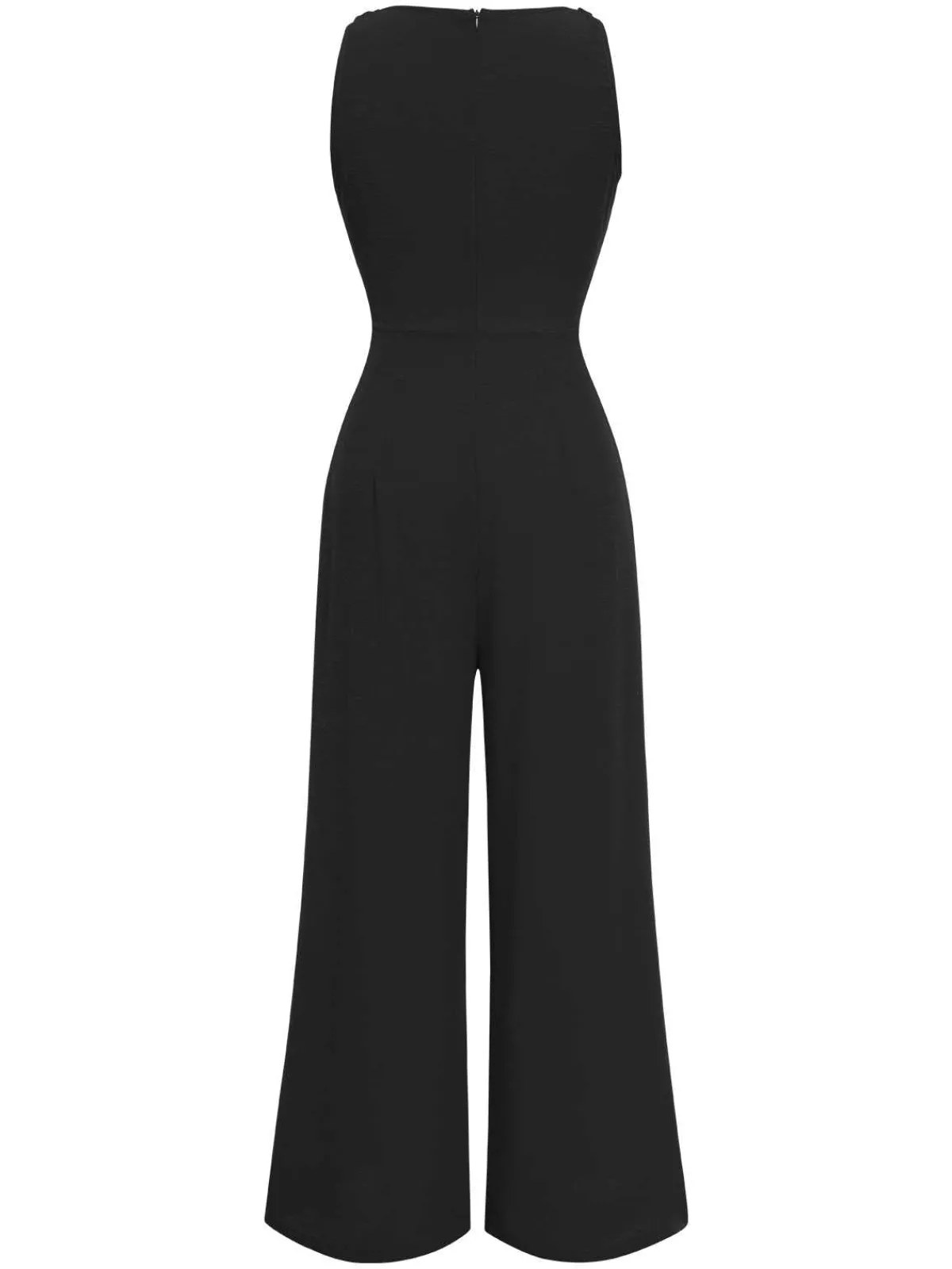 Fashion Retro Stage 1970s V-Neck Tie-Front Solid Jumpsuit