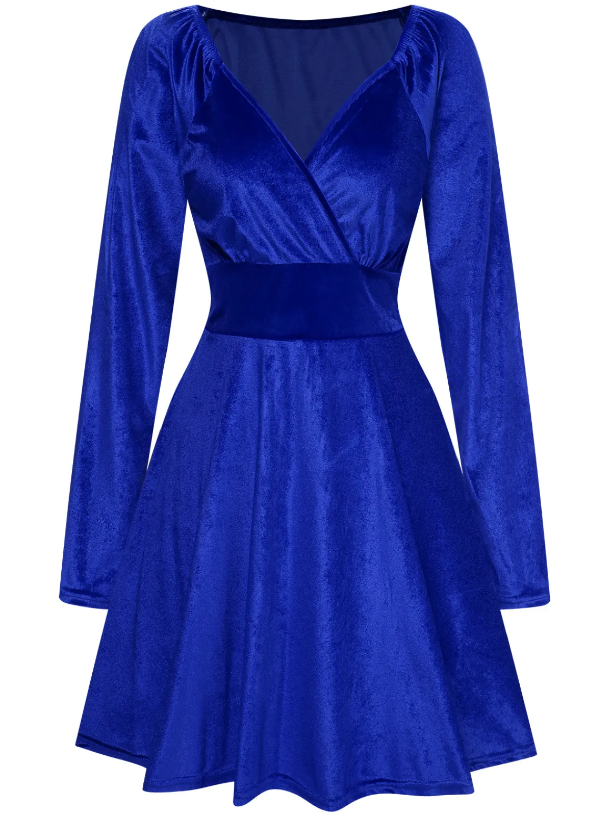 Fashion Retro Stage 1960s V-Neck Velvet Long Sleeve A-Line Dress