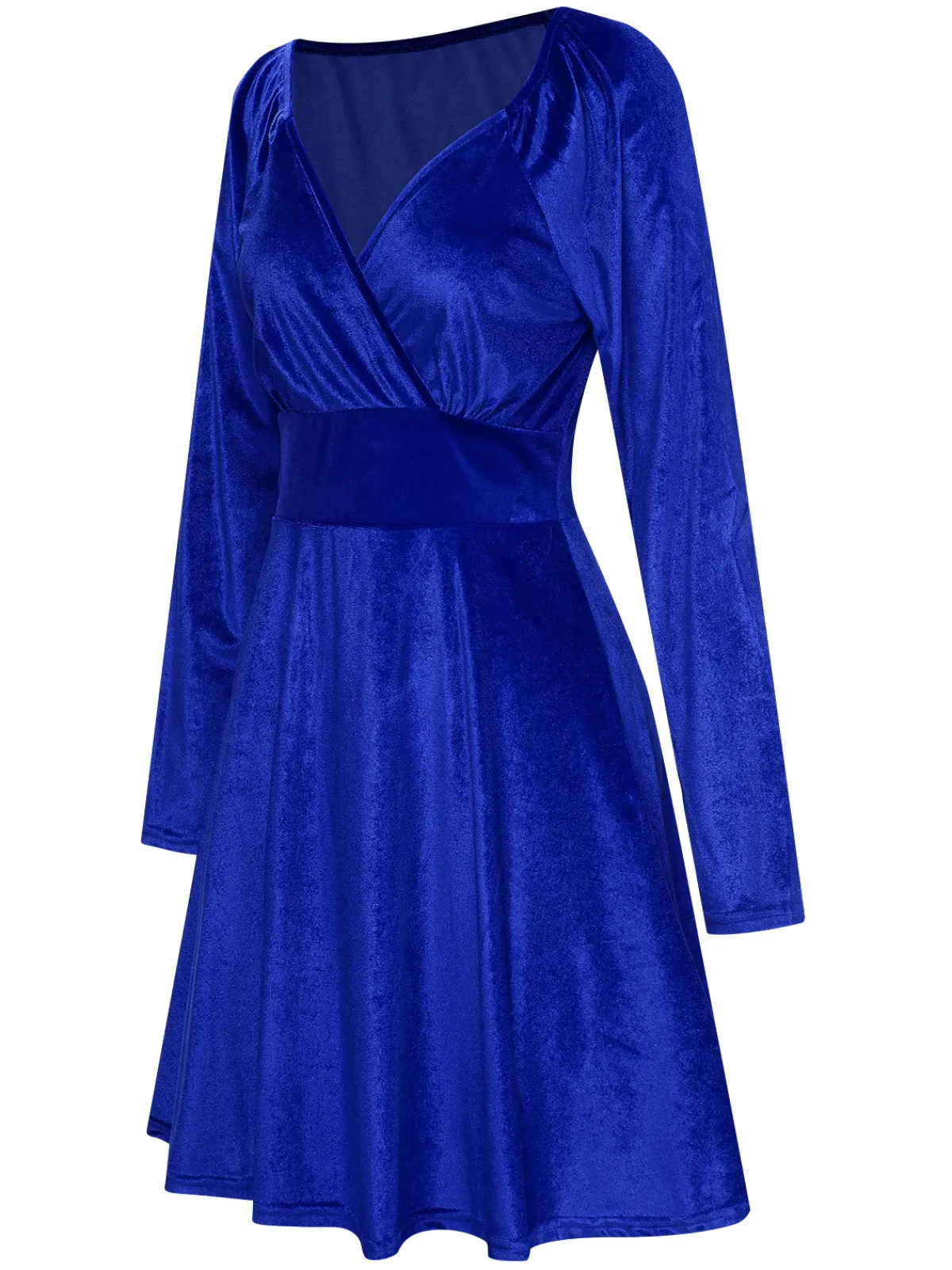 Fashion Retro Stage 1960s V-Neck Velvet Long Sleeve A-Line Dress