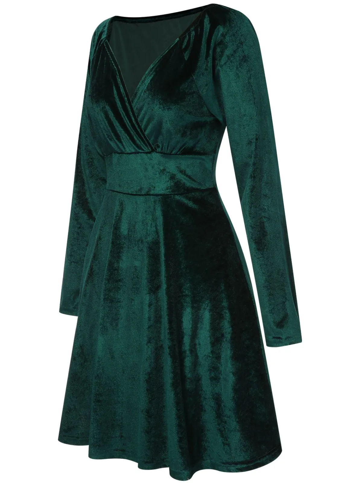 Fashion Retro Stage 1960s V-Neck Velvet Long Sleeve A-Line Dress