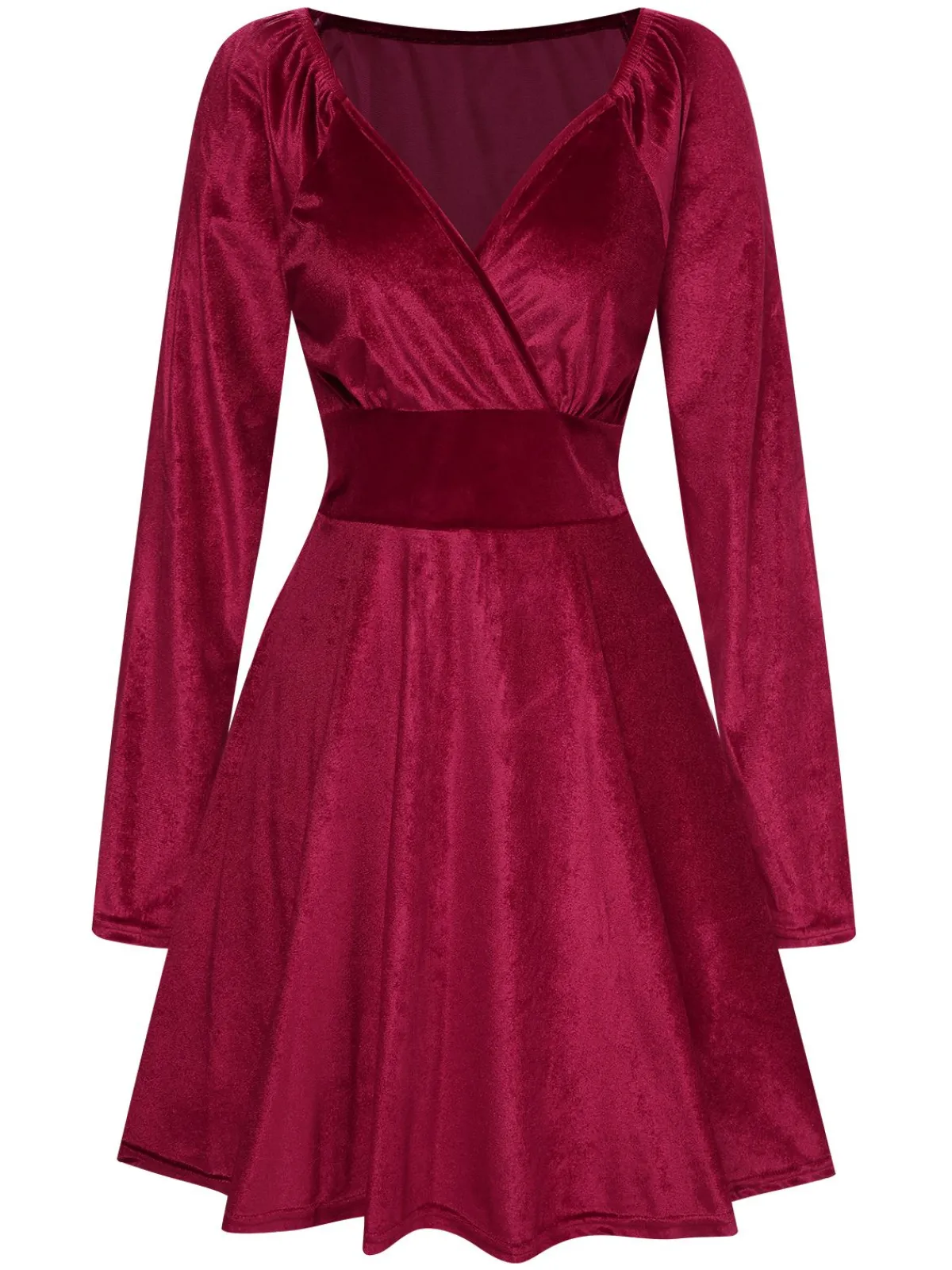 Fashion Retro Stage 1960s V-Neck Velvet Long Sleeve A-Line Dress