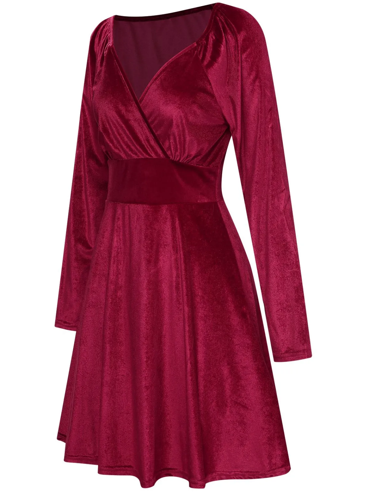 Fashion Retro Stage 1960s V-Neck Velvet Long Sleeve A-Line Dress