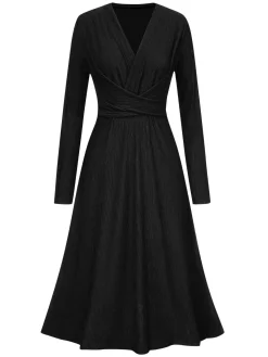 Online Retro Stage 1940s V-Neck Wrap Waist A-Line Midi Dress