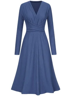 Online Retro Stage 1940s V-Neck Wrap Waist A-Line Midi Dress