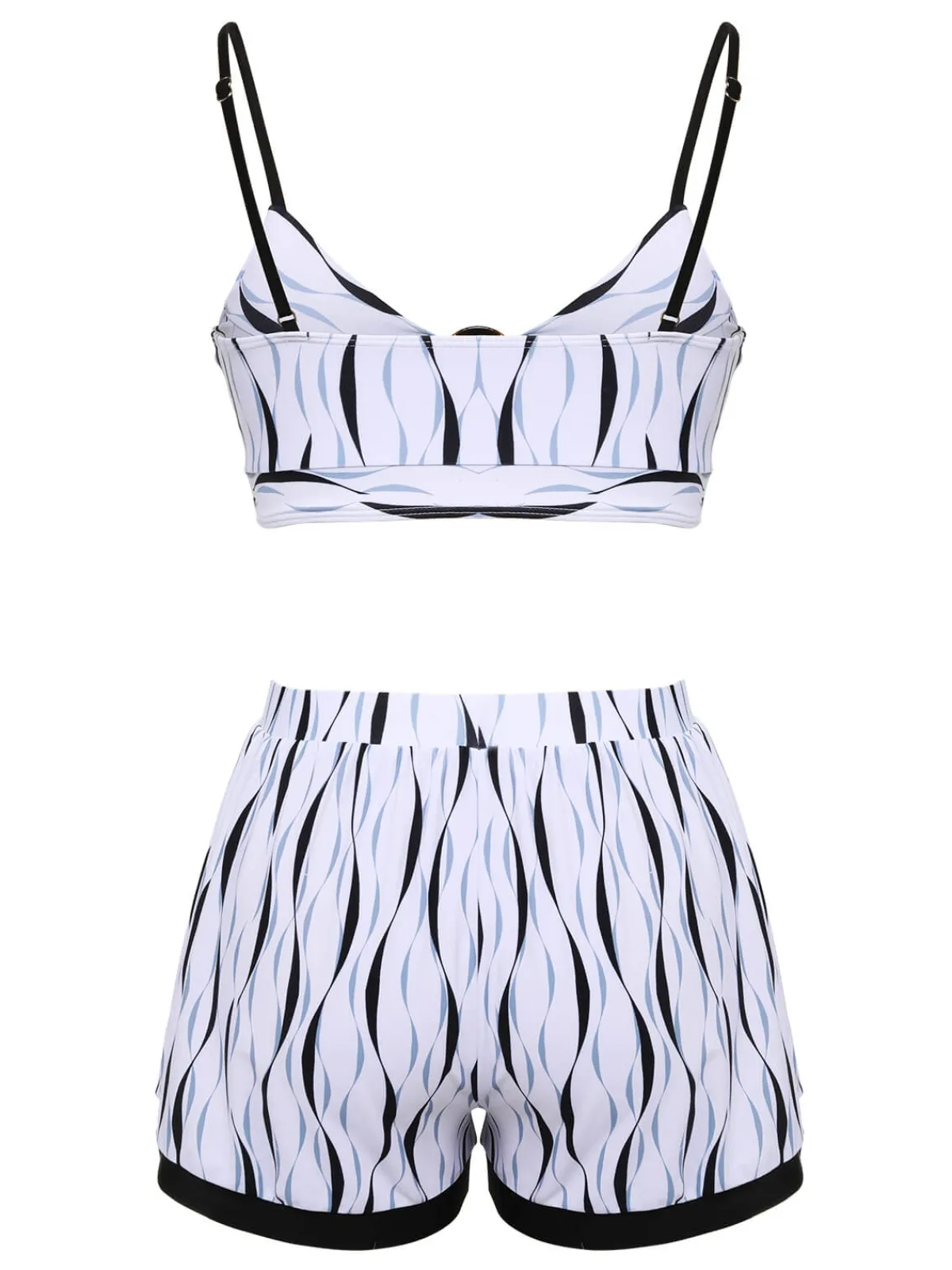 Sale Retro Stage 1950s Water Ripple Patchwork Strap Swimsuit Black & White