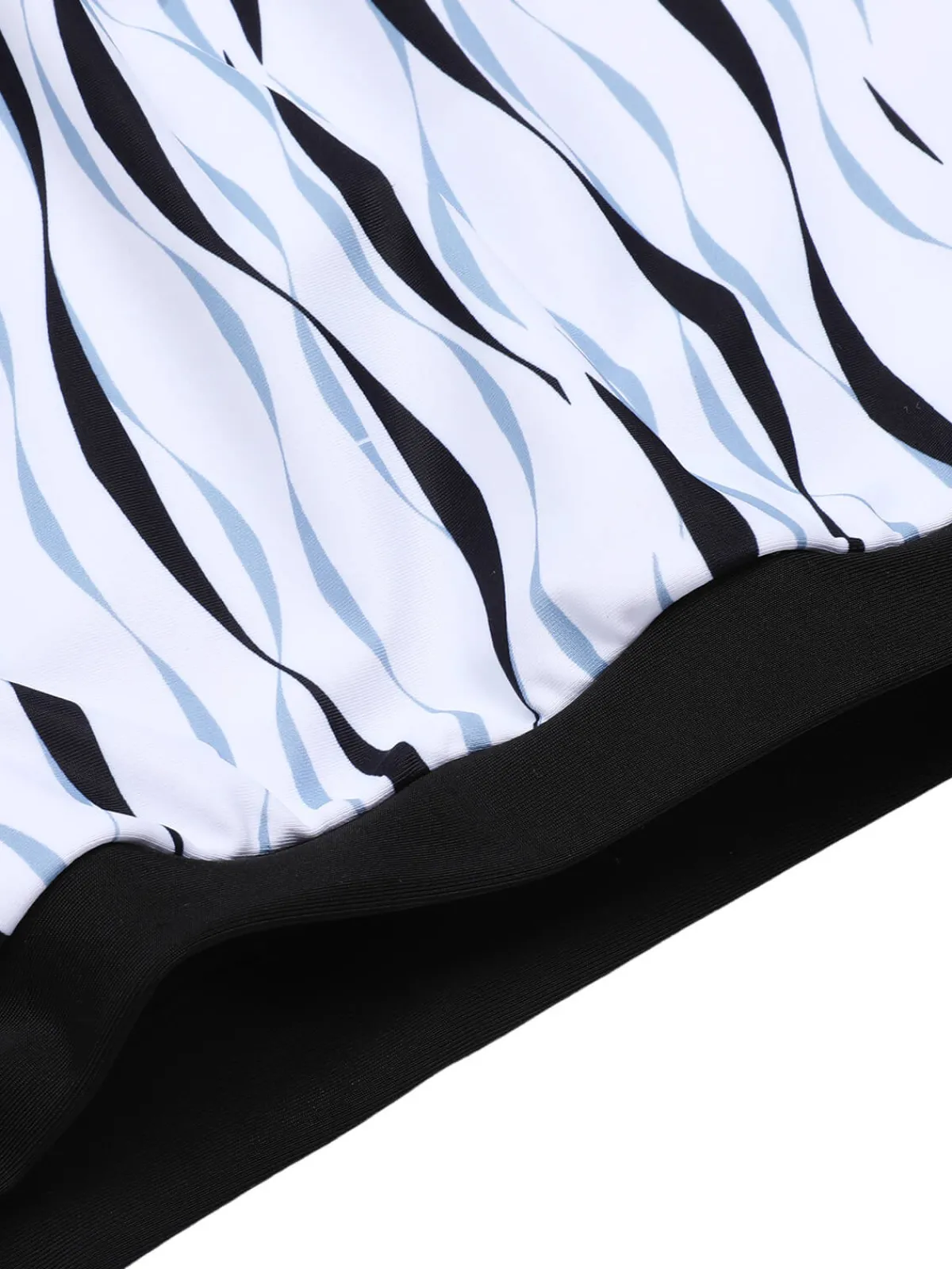 Sale Retro Stage 1950s Water Ripple Patchwork Strap Swimsuit Black & White