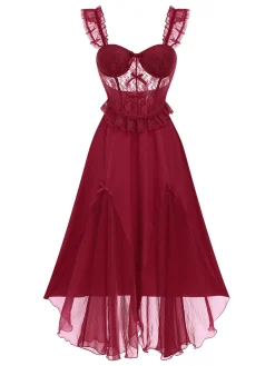 Hot Retro Stage 1950s Wide Strap Lace Mesh Nightgown