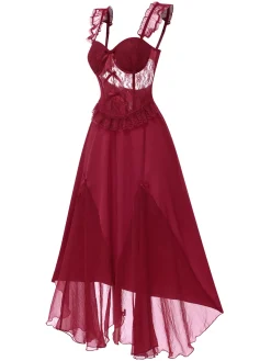 Hot Retro Stage 1950s Wide Strap Lace Mesh Nightgown