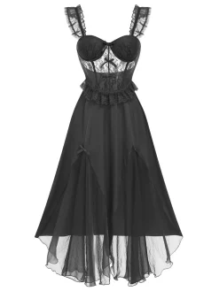 Hot Retro Stage 1950s Wide Strap Lace Mesh Nightgown