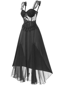 Hot Retro Stage 1950s Wide Strap Lace Mesh Nightgown