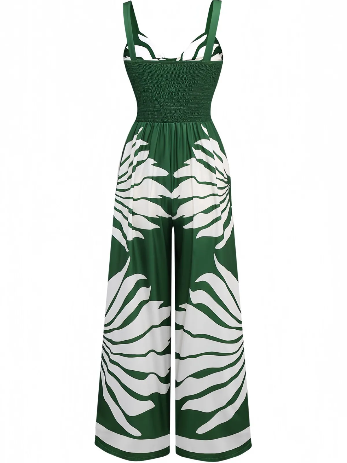 Fashion Retro Stage 1930s Wide-Strap Hollow Twist Smocked Floral Jumpsuit