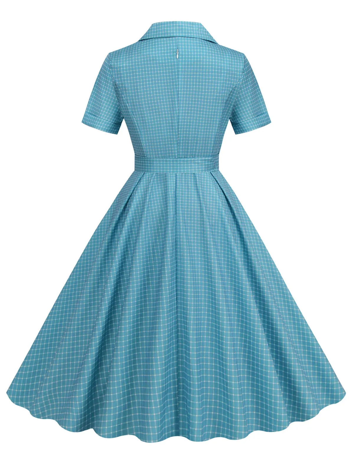 Fashion Retro Stage 1950s Window Pane Plaid Lapel Swing Dress