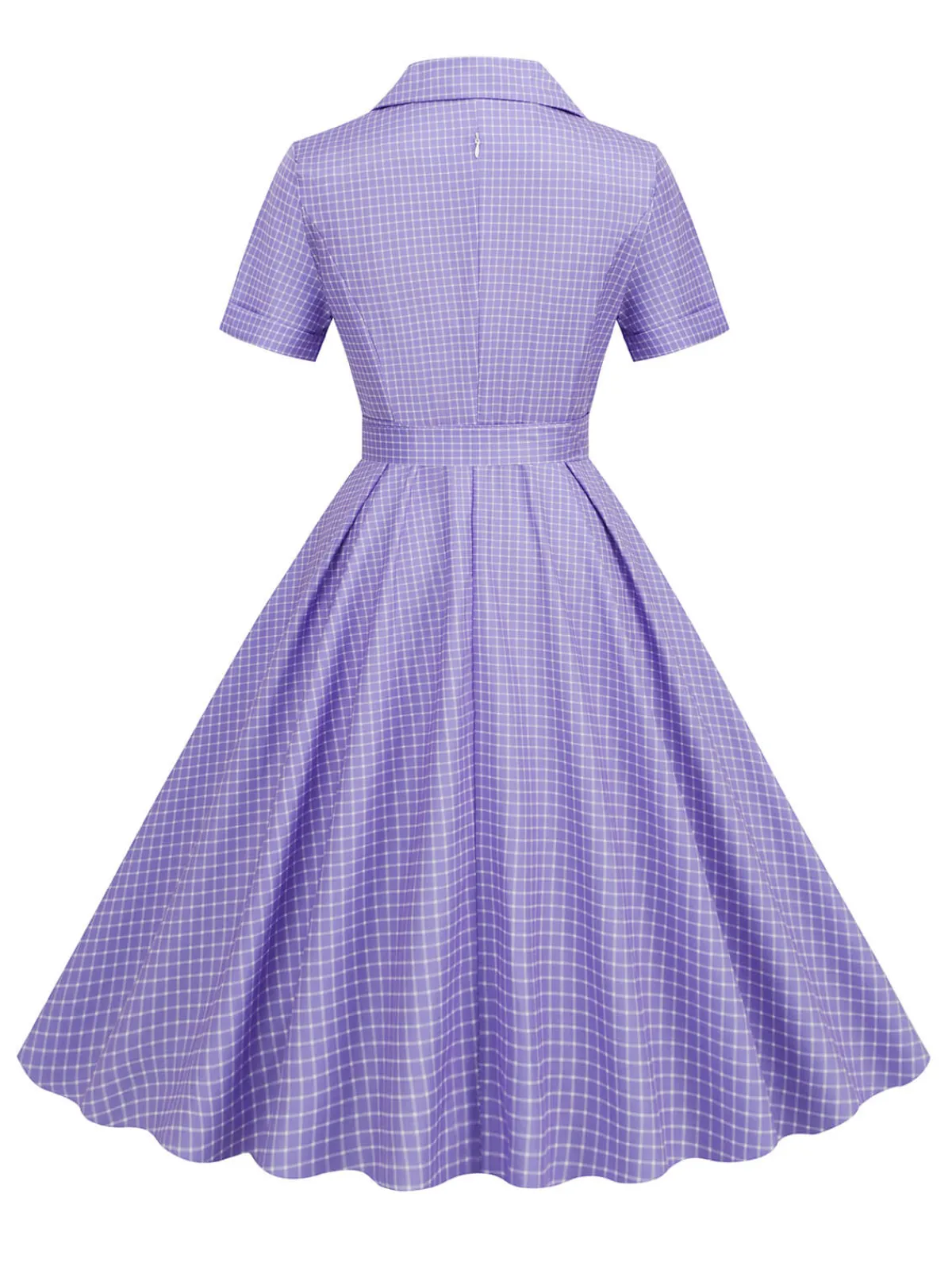Fashion Retro Stage 1950s Window Pane Plaid Lapel Swing Dress