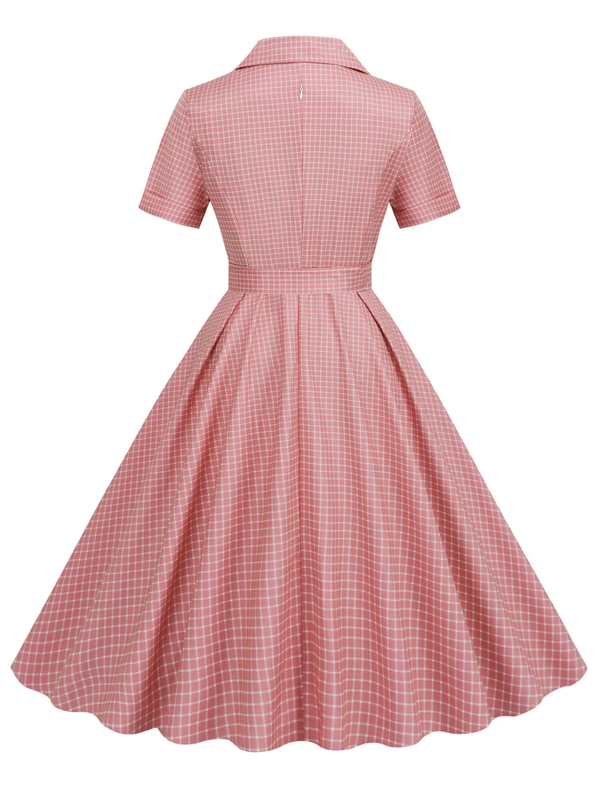 Fashion Retro Stage 1950s Window Pane Plaid Lapel Swing Dress