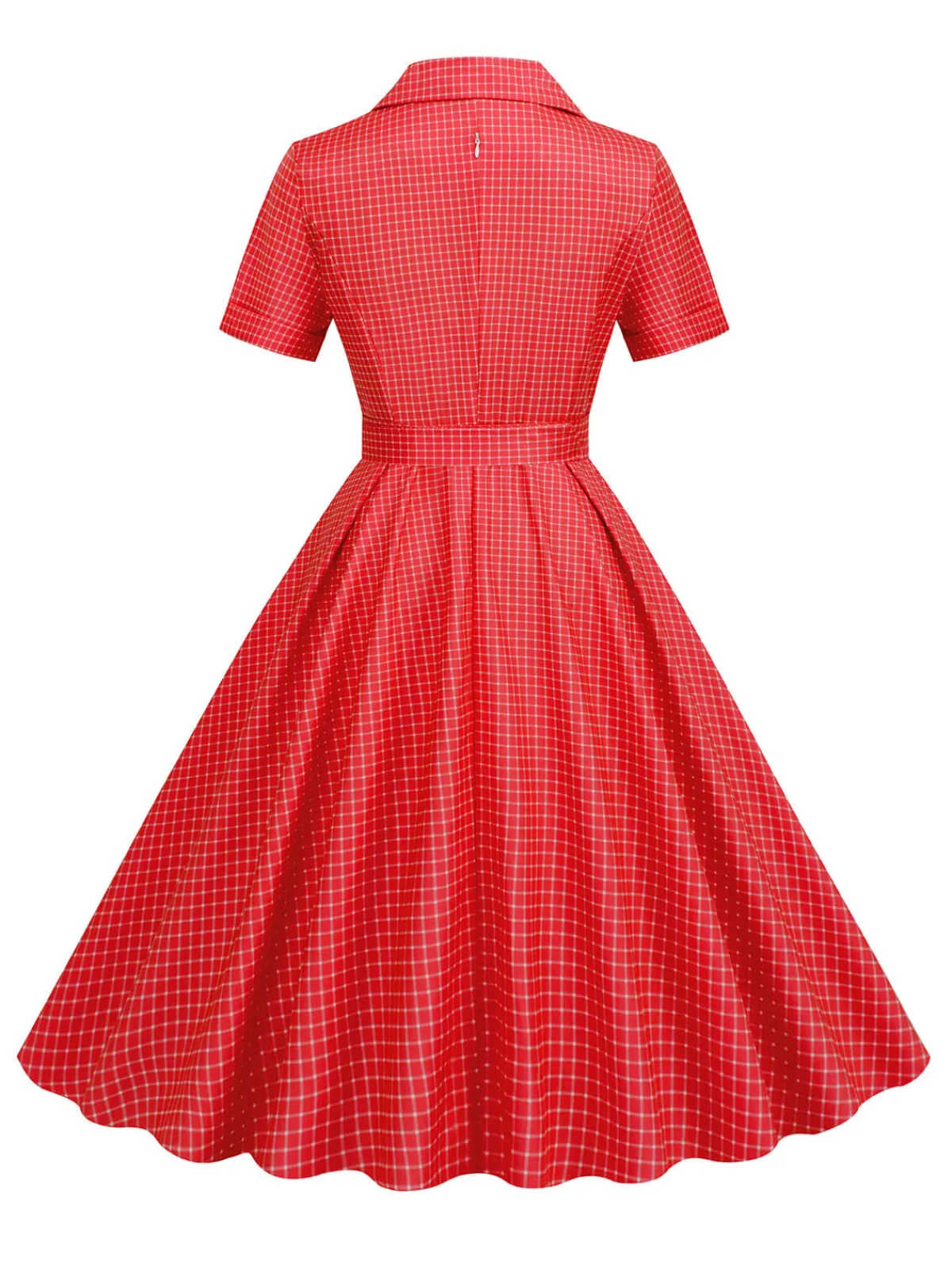 Fashion Retro Stage 1950s Window Pane Plaid Lapel Swing Dress