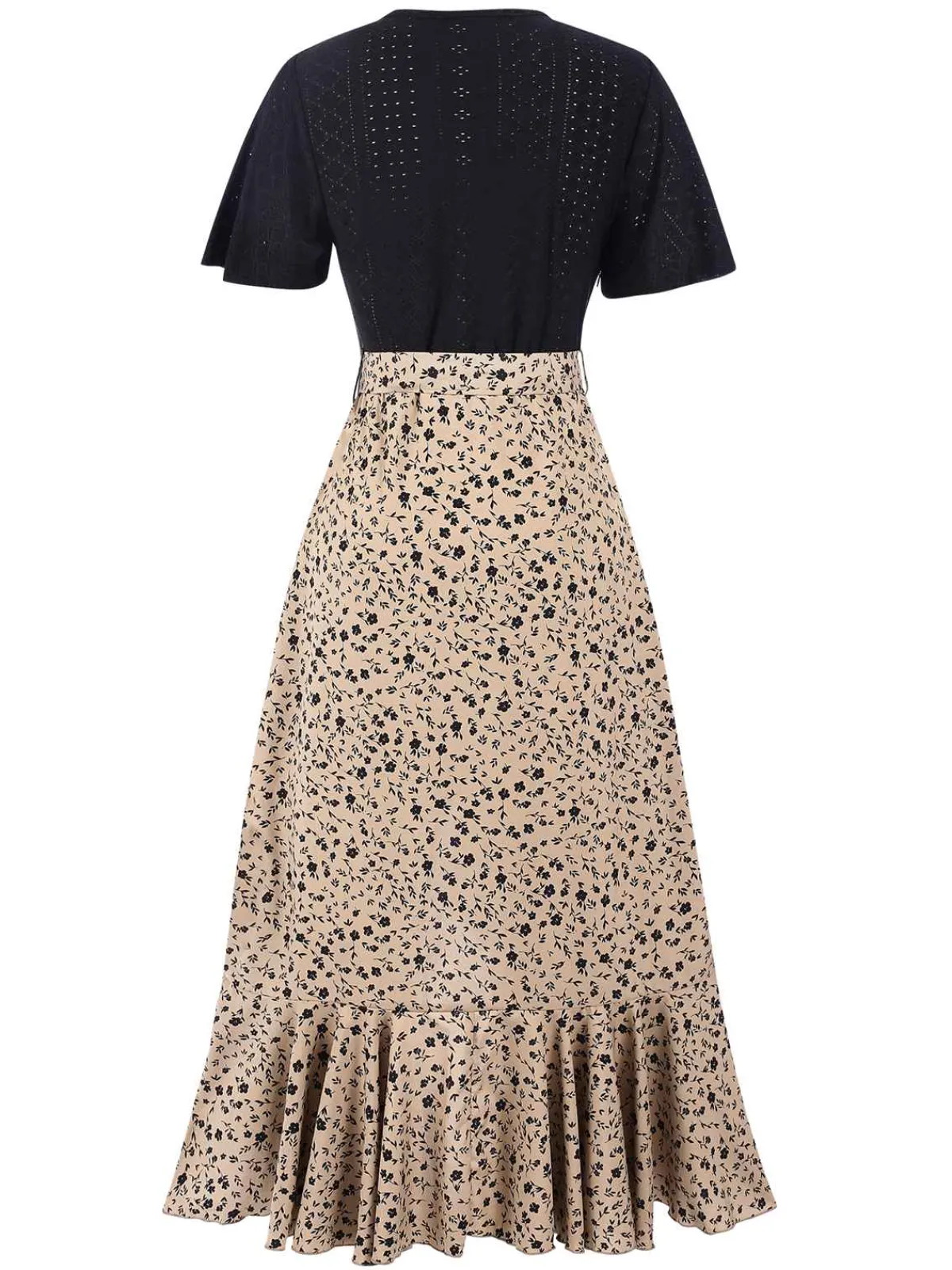 Hot Retro Stage 1930s Wrap V-Neck Patchwork Ruffle Dress