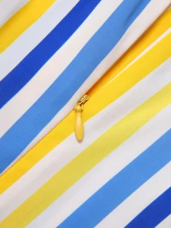 Hot Retro Stage 1950s White Blue Striped Lapel Romper Yellow