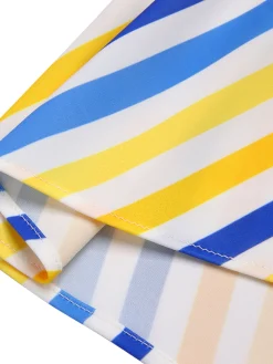 Best Retro Stage 1950s Yellow White Blue d Button Skirt Stripe