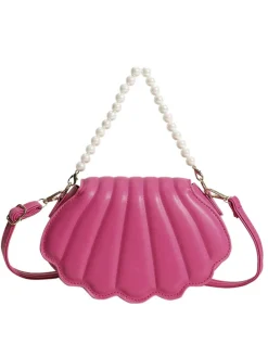 Hot Retro Stage Shell Shape Pearl Chain PU Leather Bag