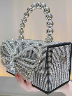 Clearance Retro Stage Shiny Bow Rhinestone Party Bag