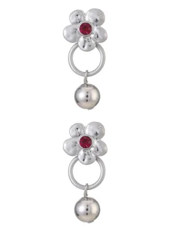 Best Retro Stage Silver & Red Rhinestone Flower Bell Earrings