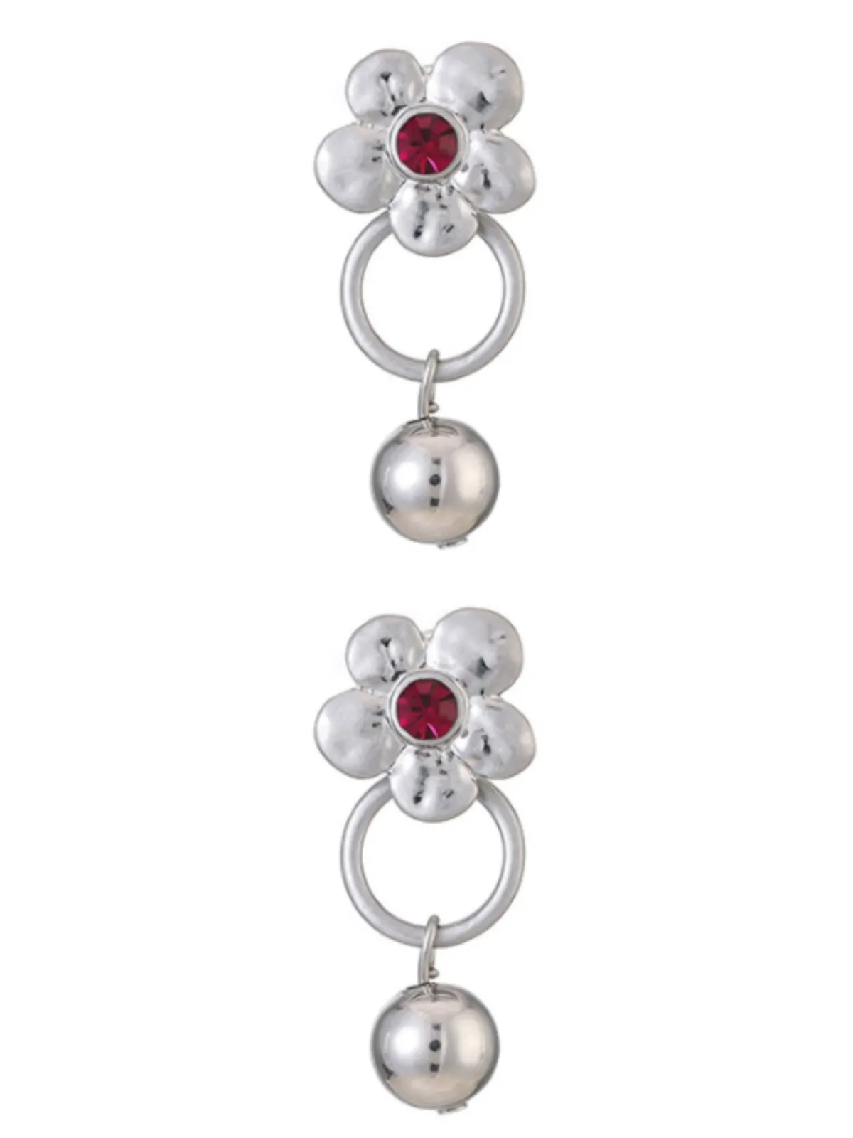 Best Retro Stage Silver & Red Rhinestone Flower Bell Earrings