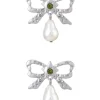 Sale Retro Stage Silver Bow Star Pearl Drop Earrings