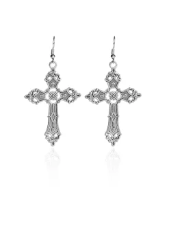 Hot Retro Stage Silver Halloween Cross Pendant Earrings