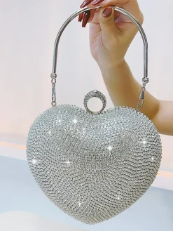 Outlet Retro Stage Silver Heart Rhinestone Party Tote Bag